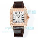 Swiss Clone Cartier Santos Ladies Watch Rose Gold Diamond Set 100th Anniversary Edition 